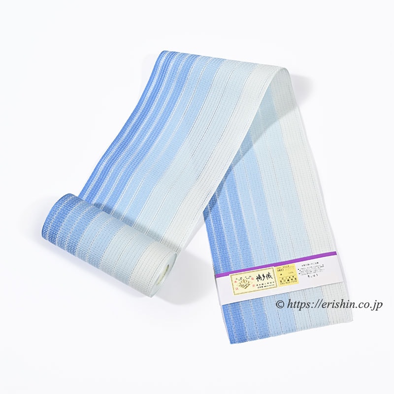 博多半幅帯（粗紗/総暈かし・露草色）西村織物『着物・呉服えり新』