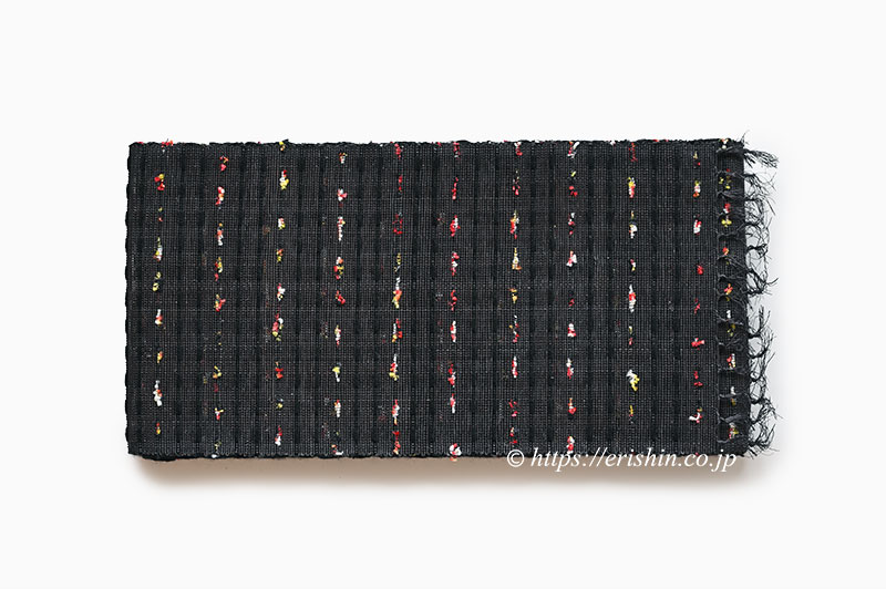 誉田屋源兵衛 半幅帯（芭蕉段織/黒橡・赤黄白ネップ）誉田屋源兵衛