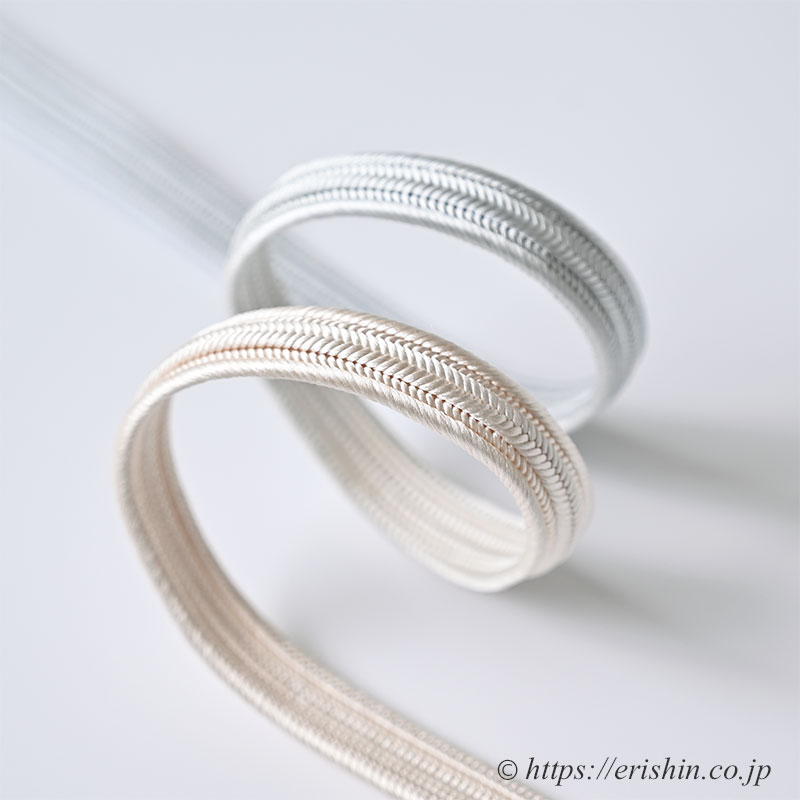 帯締め 畝打組（淡い桜色×白銅色）渡敬『着物・呉服えり新』