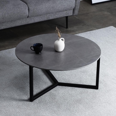 幅80］セラミック 丸テーブル ｜ ローテーブル センターテーブル 石目