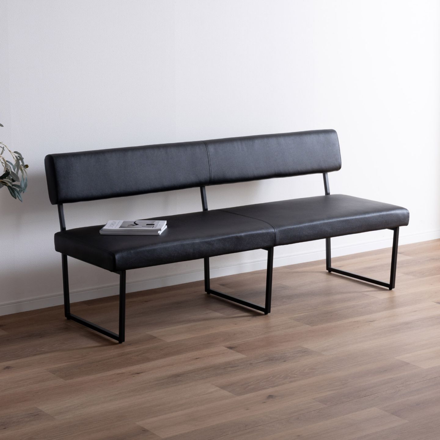 幅170］ 背付き ダイニングベンチ PVCレザー アイアン脚 ベンチ