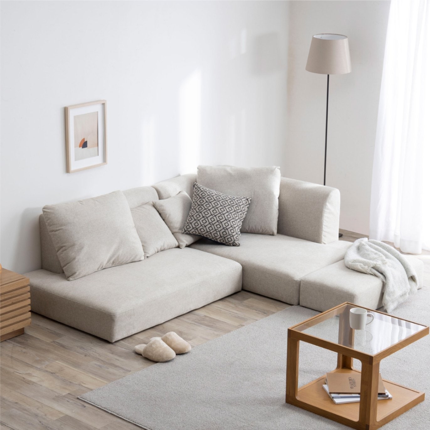 幅195］3人掛け カウチソファ｜L字 3Pファブリックソファ【公式】tac