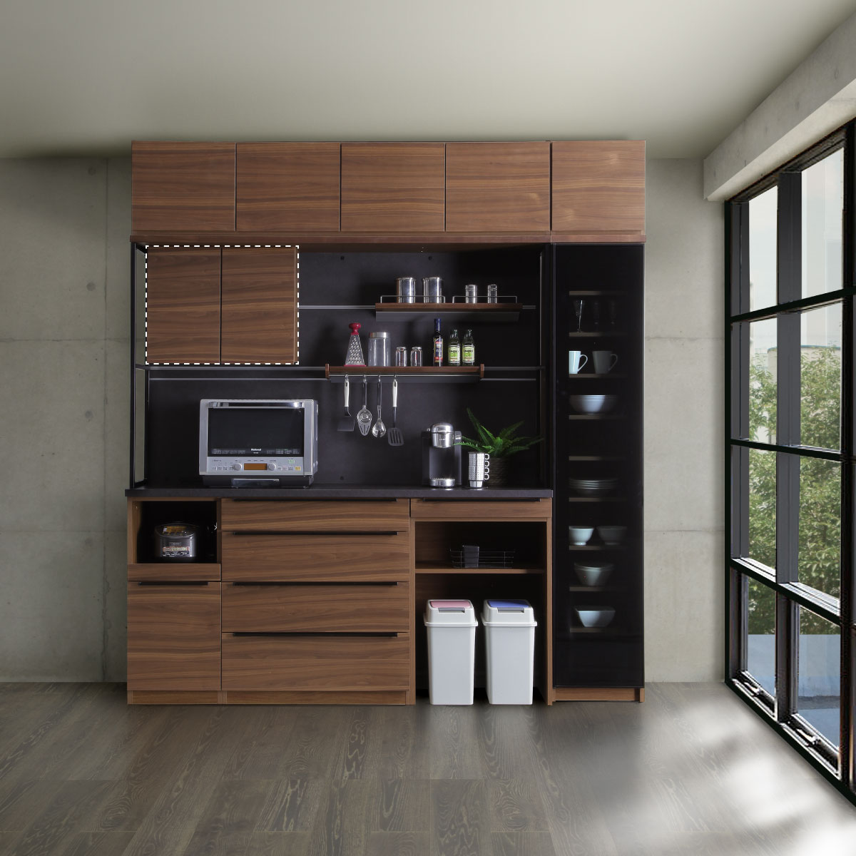 オプション］［幅65］キッチンボード 収納棚 木目調 ボックス収納