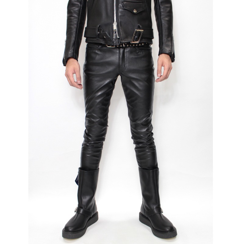 FAUXレザースリムジーンズ｜『666』パンクロックファッションの通販
