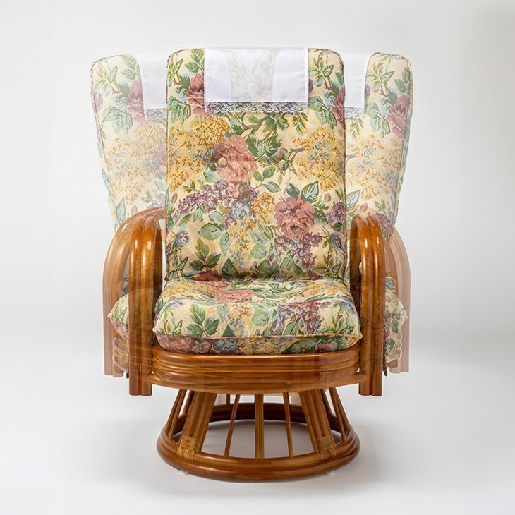 天然籐 リクライニングハイバック回転座椅子 サイドポケット付き