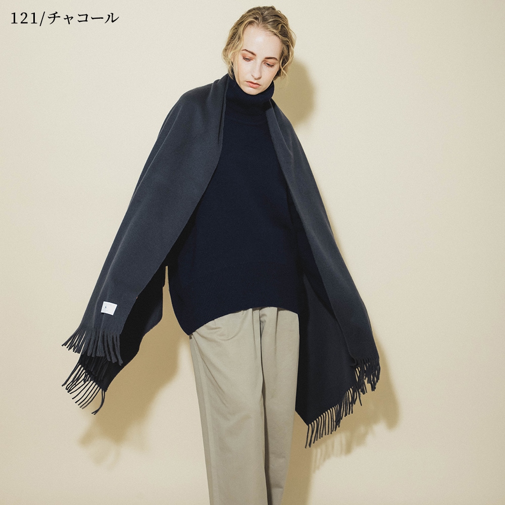 カシミヤ100% 抜き房ストール【ネイビー】軽量 115g 日本製 カシミヤ