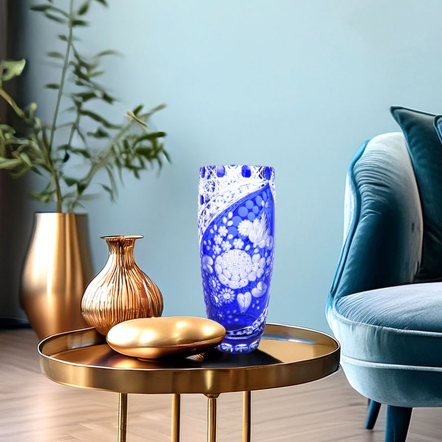 マイセンクリスタル ミスティックフラワー 色被せ花瓶 (ブルー) F504