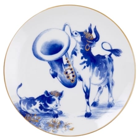 マイセン 2021年干支プレート チューバを吹く牛の音楽会 54614/76A014