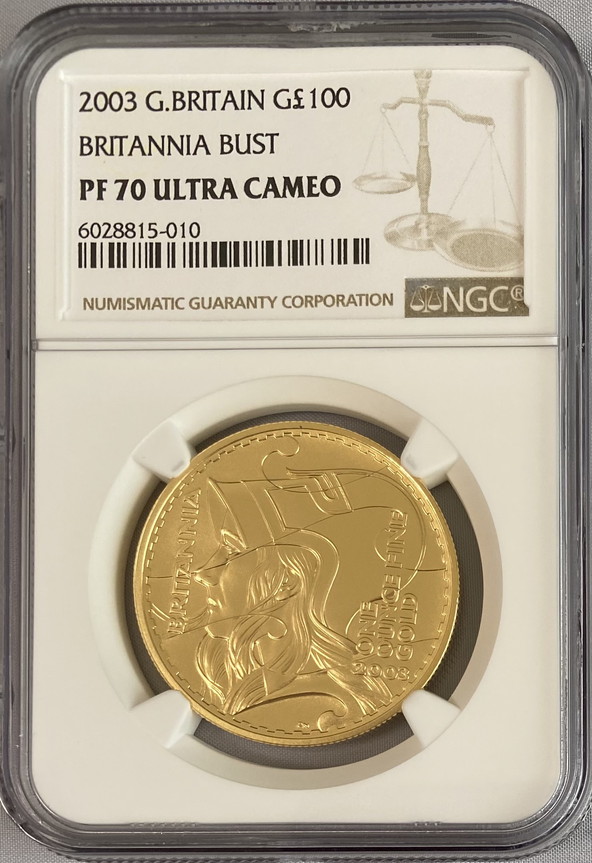 動画あり】グレートブリテン2003年BUSTブリタニア100ポンド金貨NGC