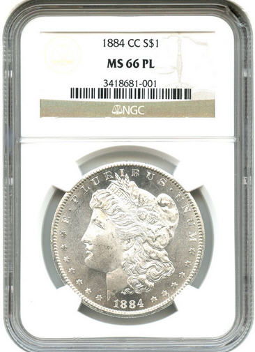 アンティークコイン アメリカ 1ドル モルガン銀貨1884-CC ＄1 NGC MS66