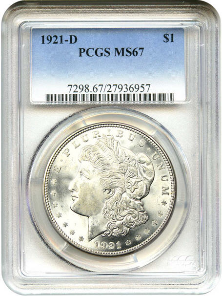 アンティークコイン アメリカ 1ドル モルガン銀貨1921-D ＄1 PCGS MS67