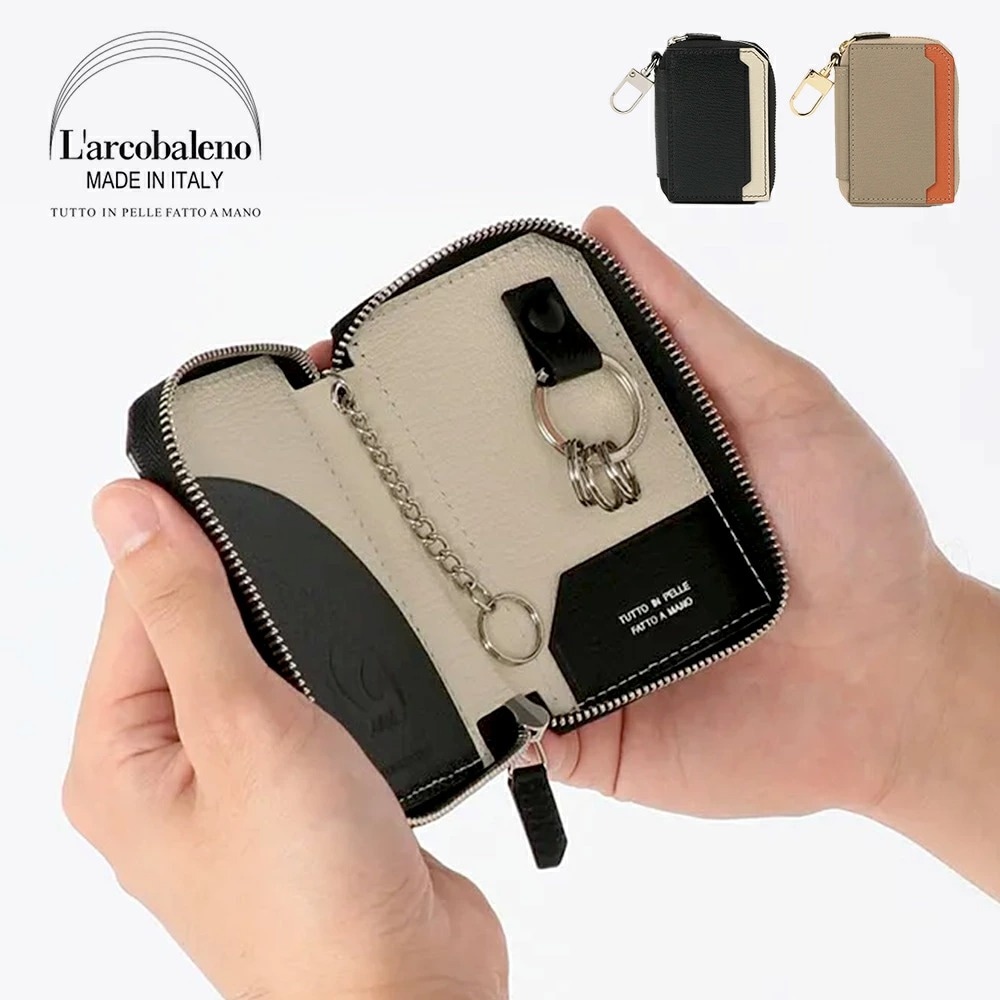 JALオリジナル] イタリア製 スマートWキーケース 鍵 カード入れ やぎ革