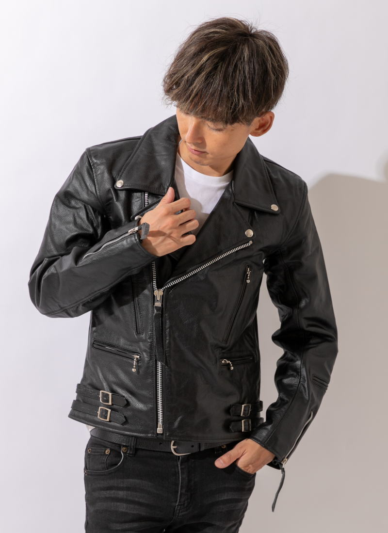 革ジャン メンズ バッファローレザー UKタイプ ダブルライダースレザー