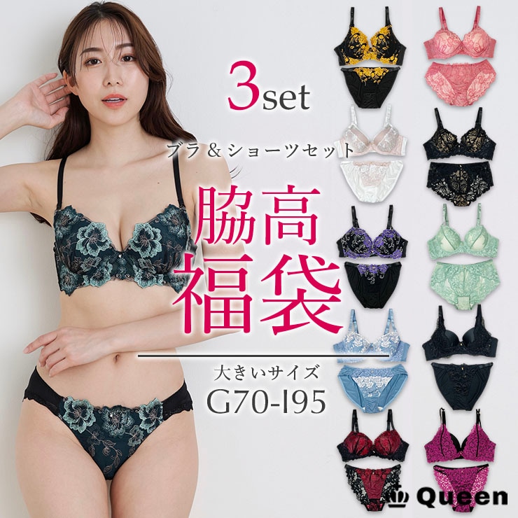 大きいサイズ 脇高ブラ 福袋 ブラショーツセット (fukuburagh-3w)