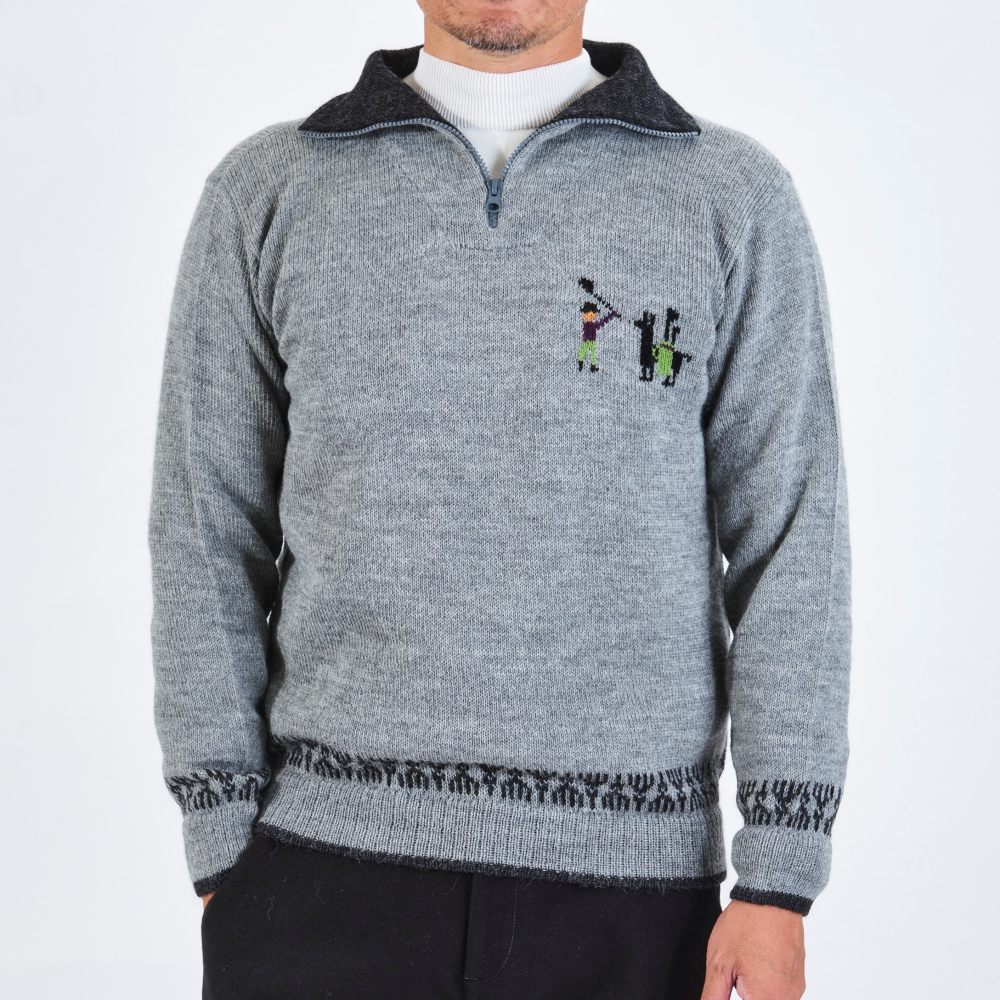 インポートハウス アルパカ100％ゴルフ柄ハーフジップセーター