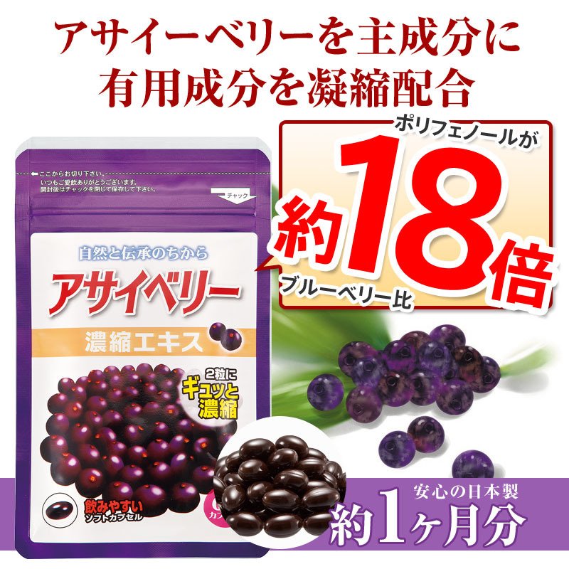 アサイーベリー サプリ アサイベリー濃縮エキス 1袋 約1ヶ月分 (60粒
