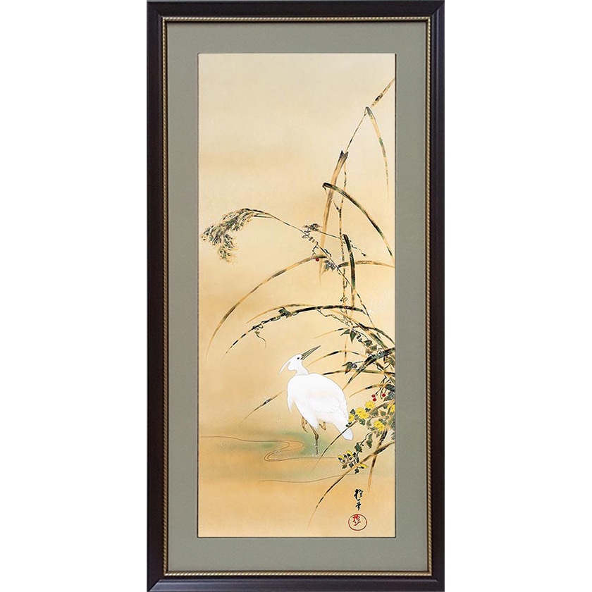 酒井抱一 「十二か月花鳥図」 十一月 芦に白鷺図 額装 : 酒井抱一 十二