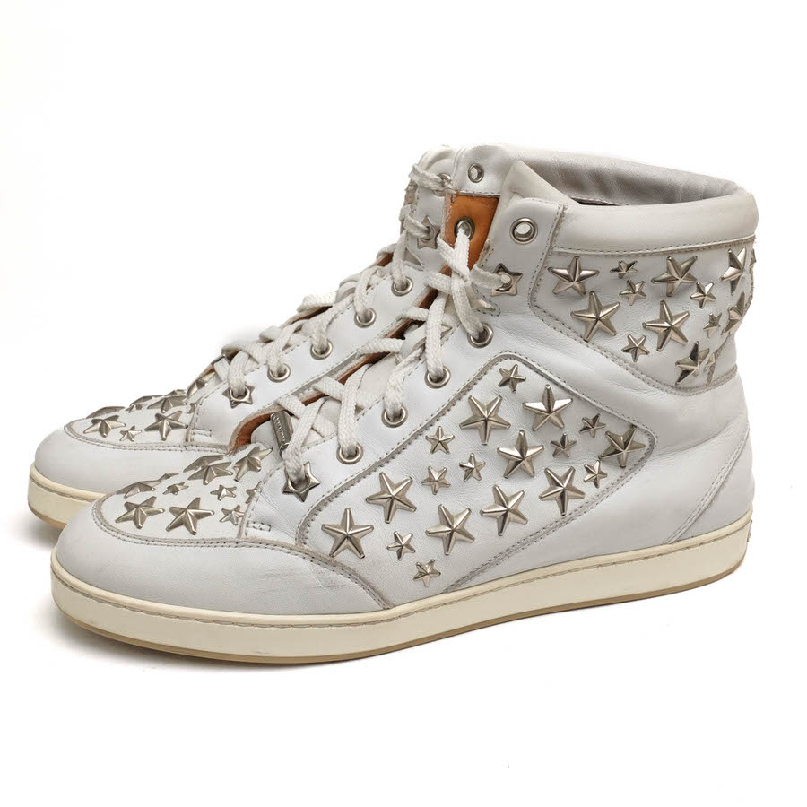 Jimmy Choo Tokyo White Leather Trainers With Stars / ジミーチュウ