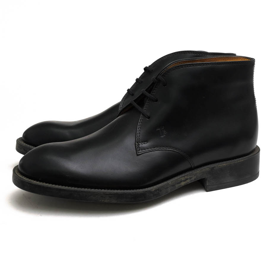 TOD'S / トッズ ラバーソール 牛革 カーフ プレーントゥ ブラック 黒