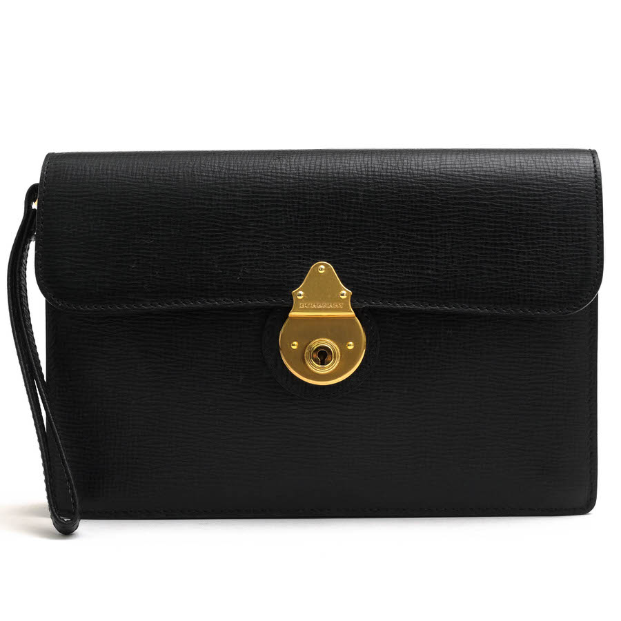 BURBERRY / バーバリー グレイン型押し牛革 ブラック 黒 セカンド