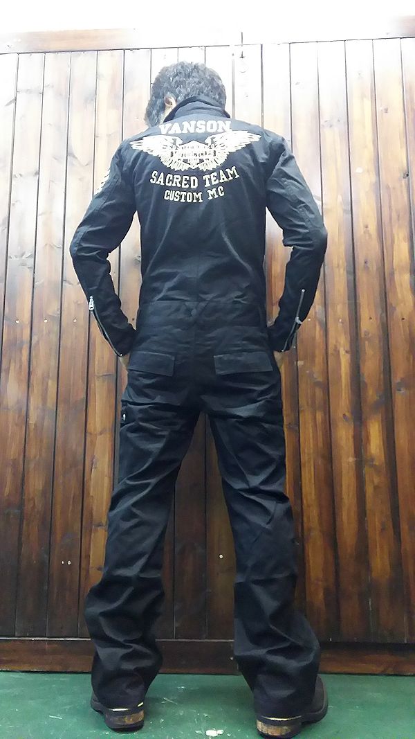 VANSON バンソン nvao-403 コットン オールインワン ツナギ ブラック