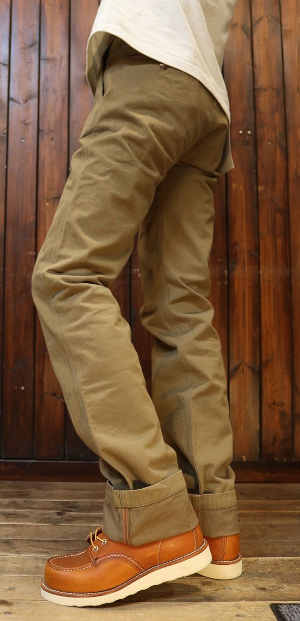 IRON HEART アイアンハート 735 10.6ozヘリンボーントラウザー カーキ