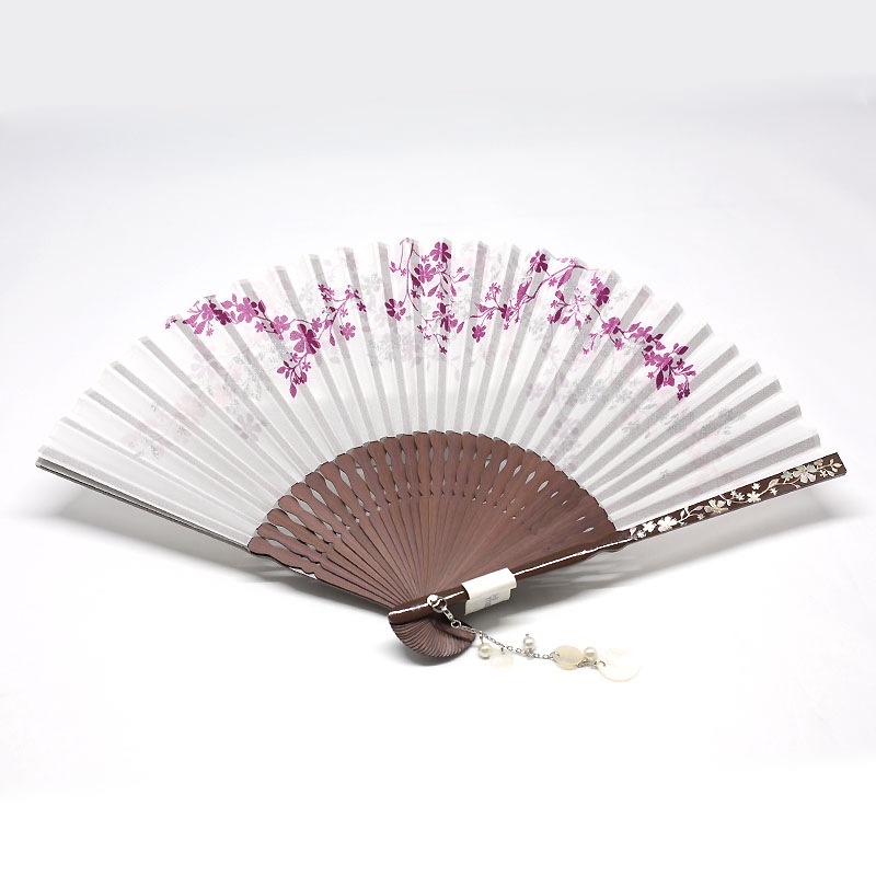扇子/和装小物/白×ピンク/花柄/浴衣や紬に合わせて/普段使いにも