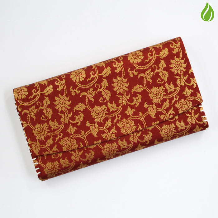 茶道具 名物裂 三ツ折（懐紙入） 二重蔓牡丹唐草金襴 えんじ （ふたえ