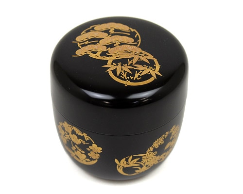 茶道具 棗 木乾 中棗 黒 真塗 花丸