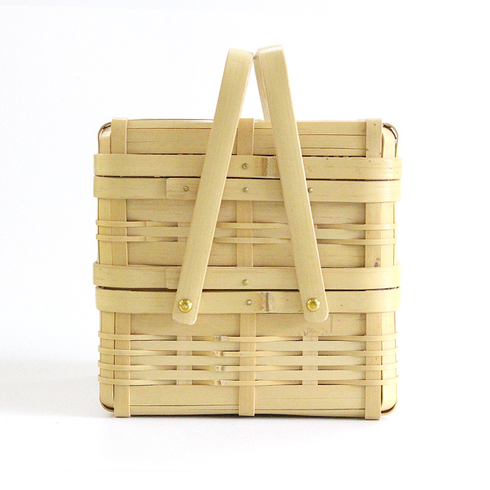 竹細工 角物 弁当箱 真竹（白竹） 弁当箱 二段 手付（四角） 小