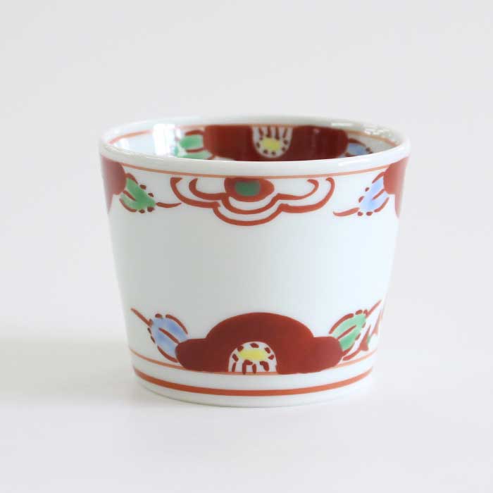渓山窯 有田焼 そば猪口 赤絵椿 [ 電子レンジOK ]