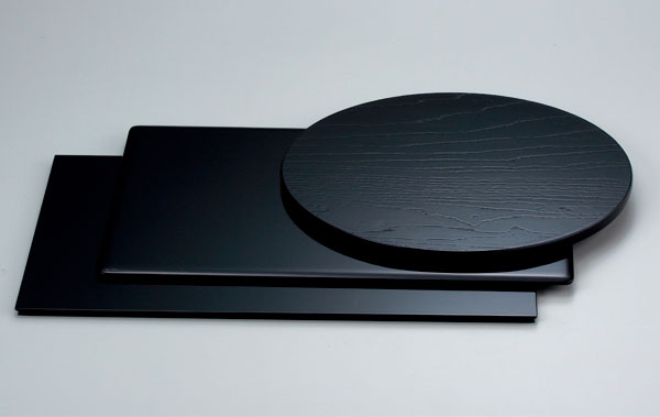 三枚組薄板（真塗矢筈板・真塗角蛤板・掻合塗丸香台） 中村宗悦作