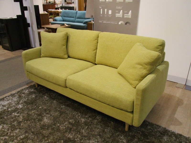 ソファ 2.5人掛け「デュオ3」幅182cm 布ライム色 /南船橋店展示品