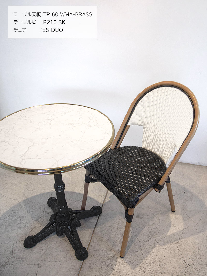 大理石柄 ゴールドエッジ カフェ天板 ホワイト｜イデア