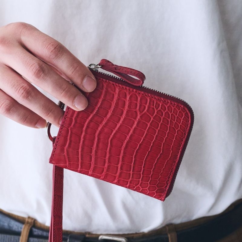 Ren-漣-（L字ファスナーミニ財布ストラップ付） マットクロコダイル/滲