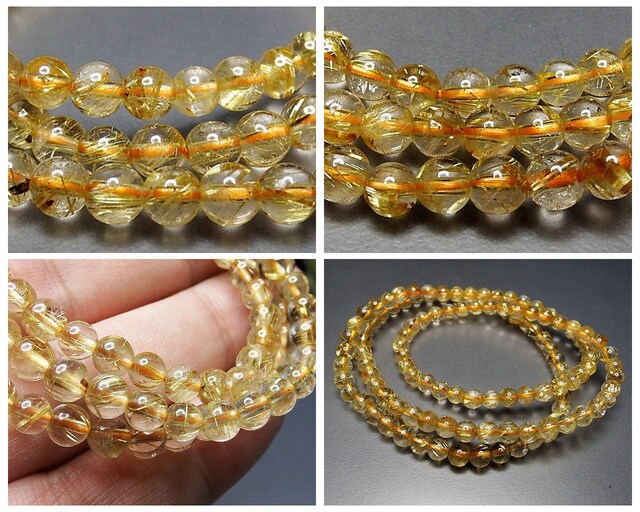 タイチン入りゴールドルチルクォーツ約5mm小玉3層ブレスレット