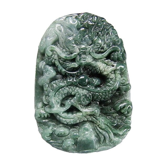 色合い極上品濃い目ひすい本翡翠昇竜彫りペンダント木綿紐ネックレス