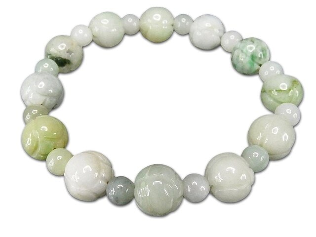 ひすい本翡翠蓮の花彫刻円玉約10mm天然石数珠ブレスレット | 石種別で