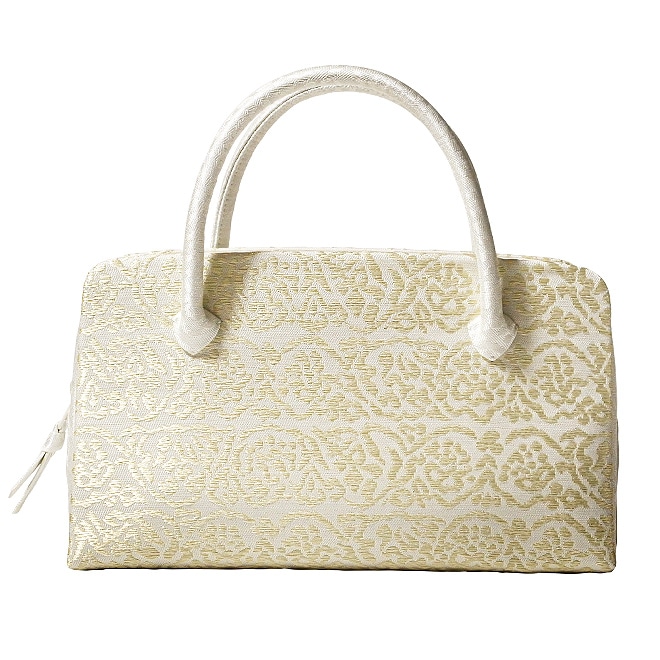 刺繍入りベージュ和装用バッグ老舗京都伊澤屋