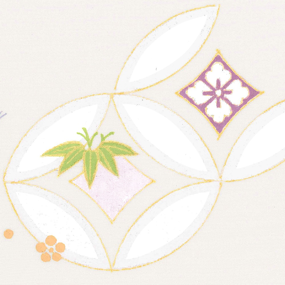 新塩瀬帯 吉祥柄「七宝つなぎ」 グレー地｜洗える帯 名古屋帯