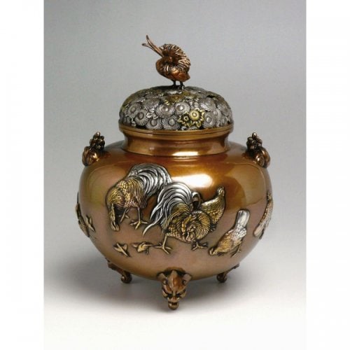 二橋美衡 作 皇太子誕生記念 鷹 香炉 銅製 二橋美衡 作 皇太子誕生記念