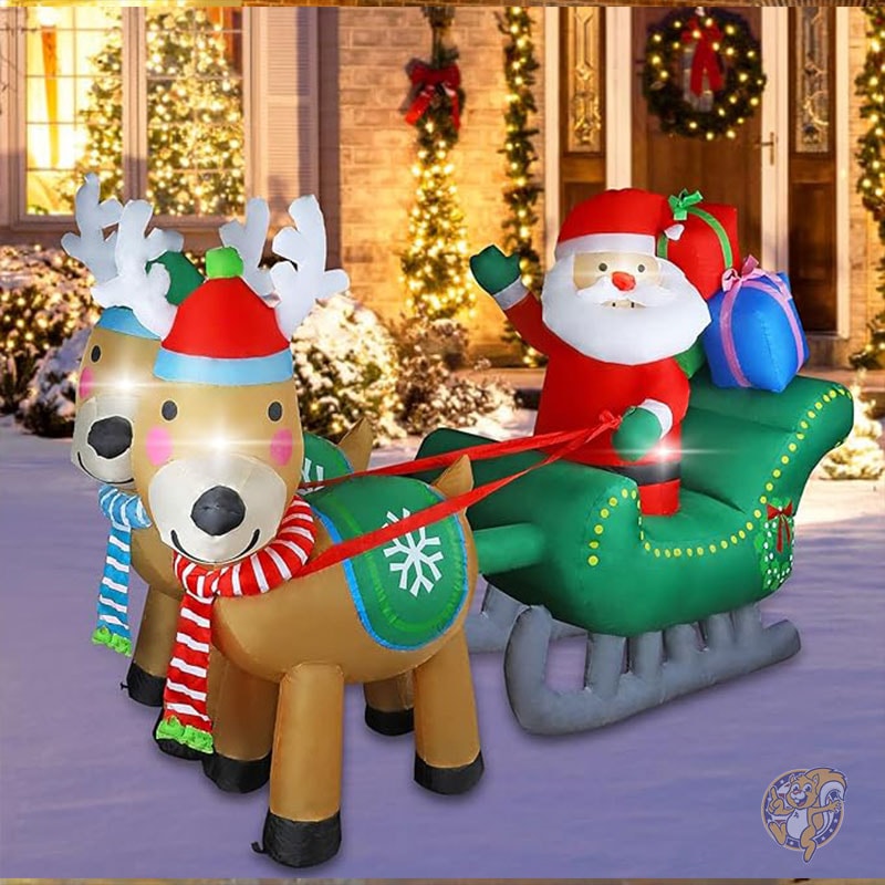 クリスマス インフレータブル サンタクロース 2m 2頭のトナカイに引