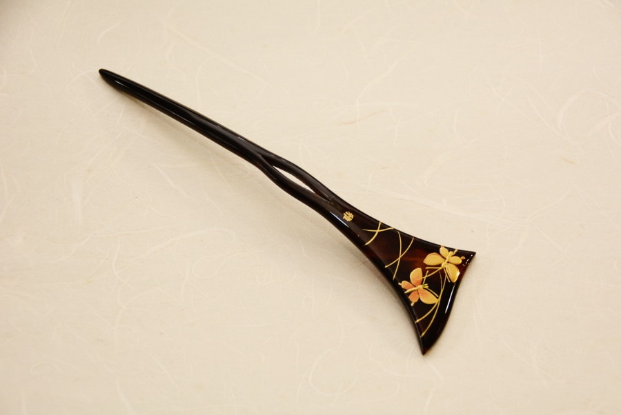 べっ甲 蝶 蒔絵一本足 | かんざし,本べっ甲 | 十三やオンラインショップ