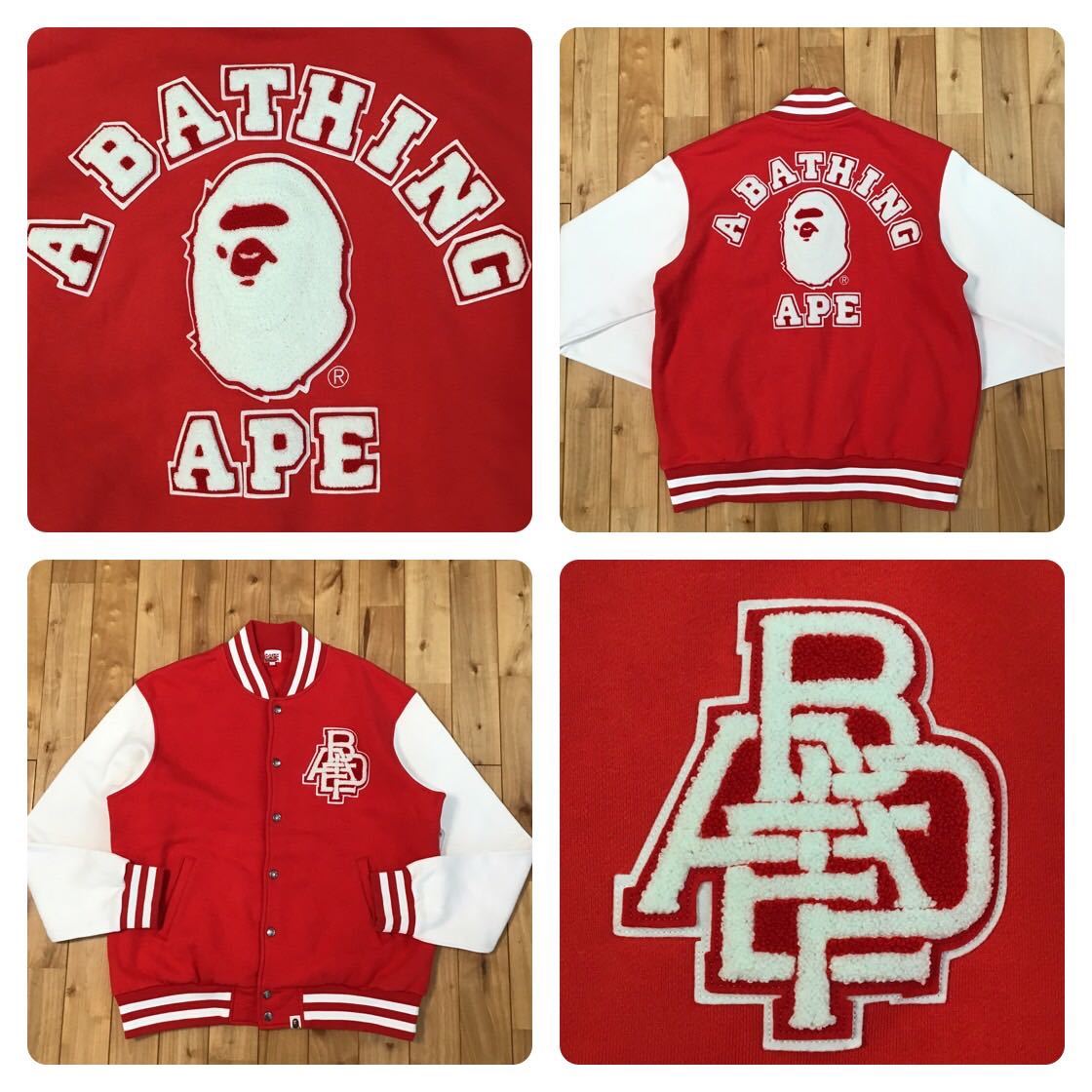 ☆XL☆ カレッジロゴ スウェット スタジャン Red a bathing ape BAPE