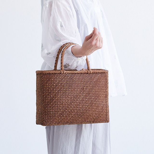 ヌメ革×やまぶどうバッグ(国産材/ひご幅約4～5mm/栃木レザー/横長/中