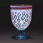 大正時代 三色赤縁 乳白水玉模様 青足 碗形氷コップ