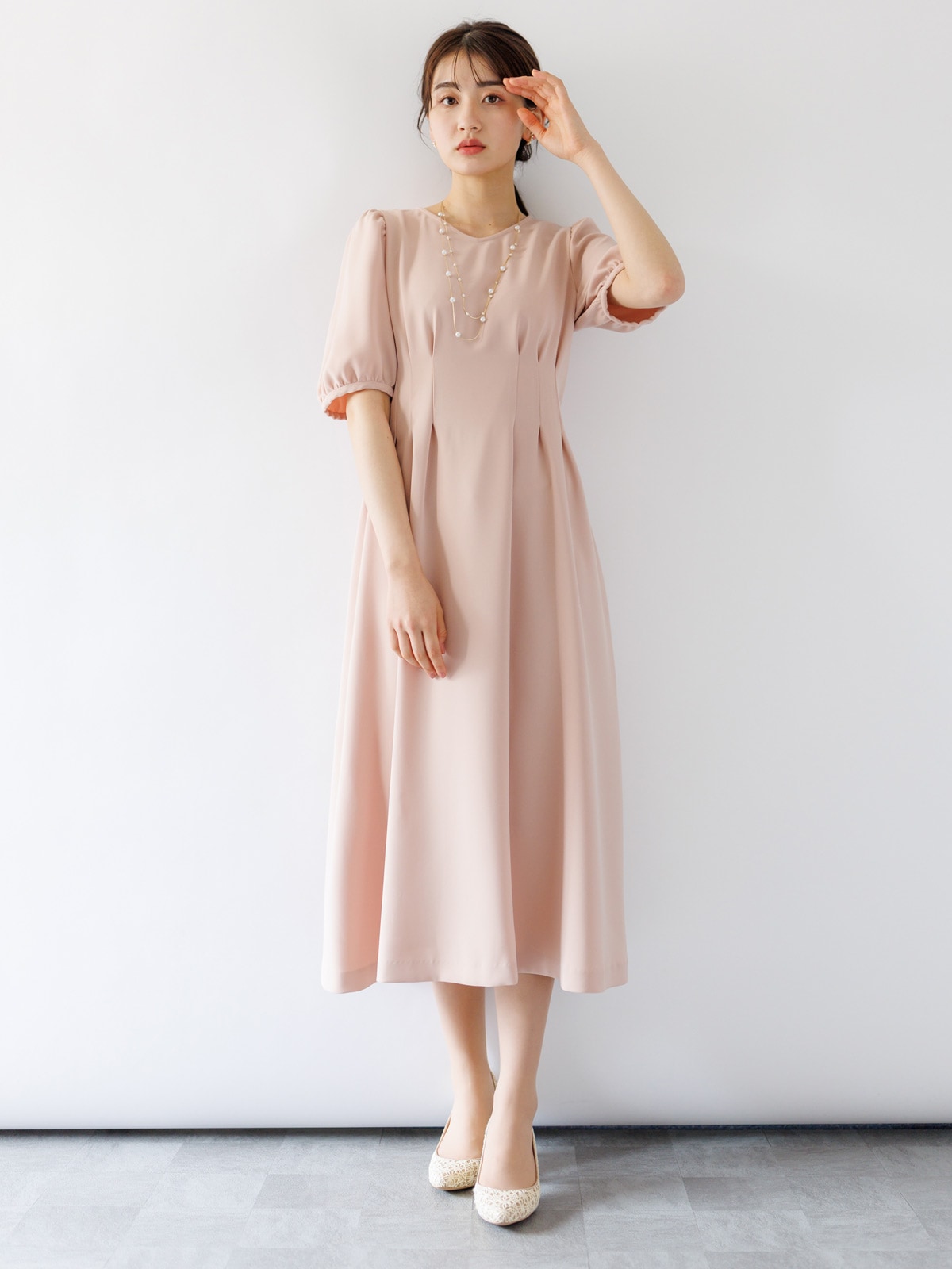 5分袖ダブルクロスウエストタックワンピース｜KarLParkLane Style