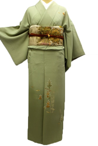 作り帯付 正絹訪問着レンタルフルセット｢日本刺繍 松・笹｣ | すべての