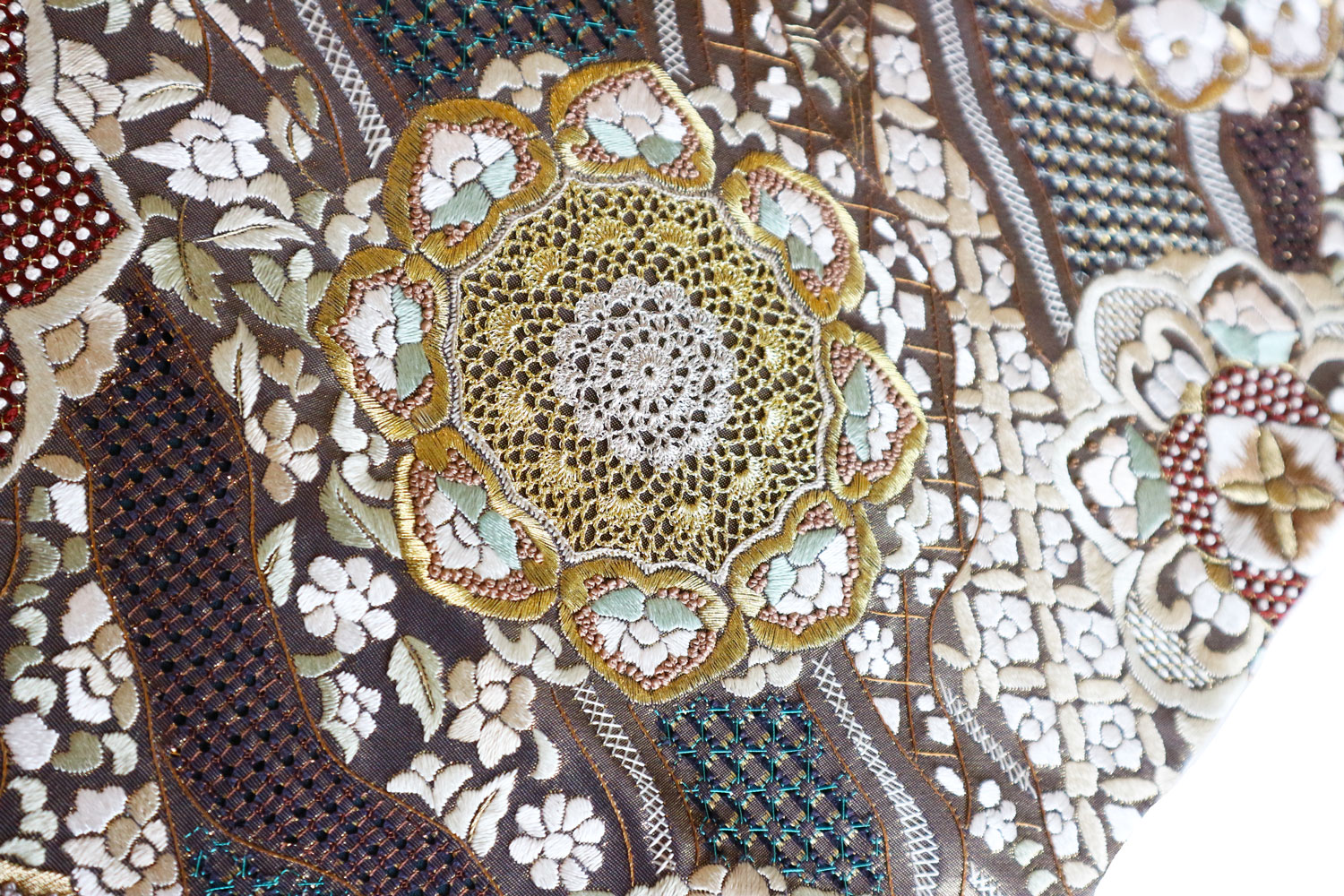 高級 袋帯 正絹 六通柄 汕頭刺繍 蘇州刺繍 メタリックブルー カラー芯