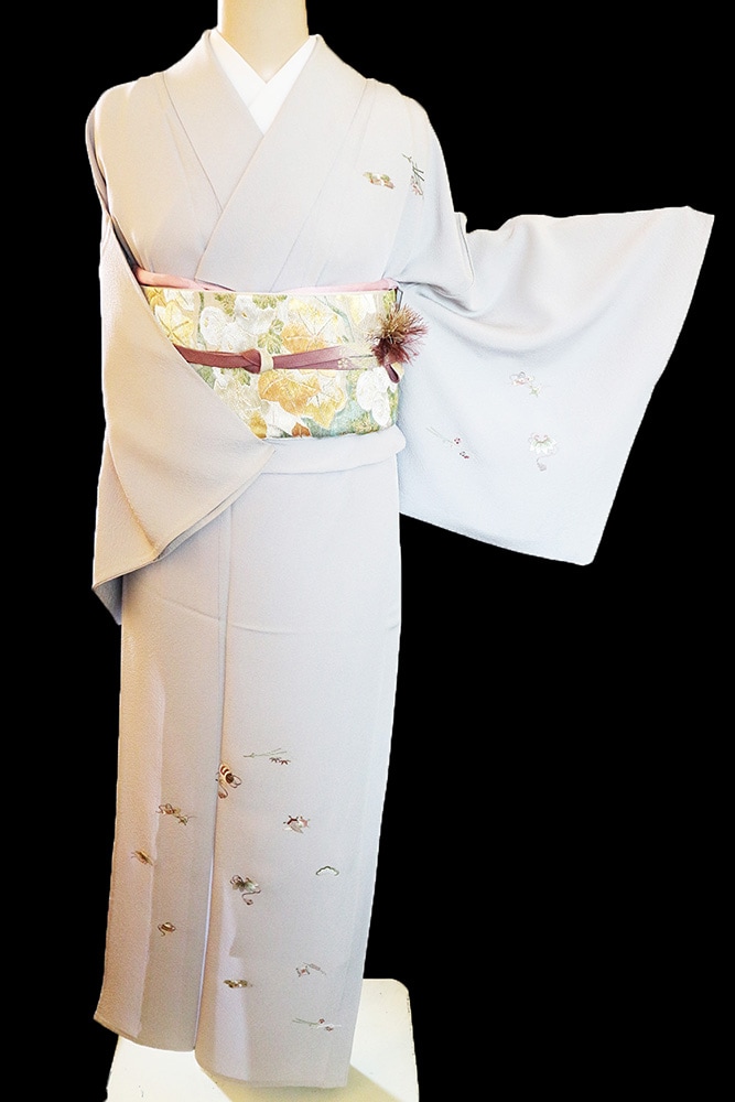 しつけ付き 手刺繍×絞り 付下げ訪問着 正絹着物 トールサイズ裄丈70